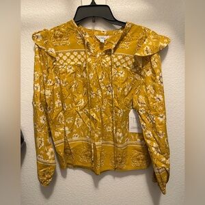 Time and Tru Mustard Floral Blouse